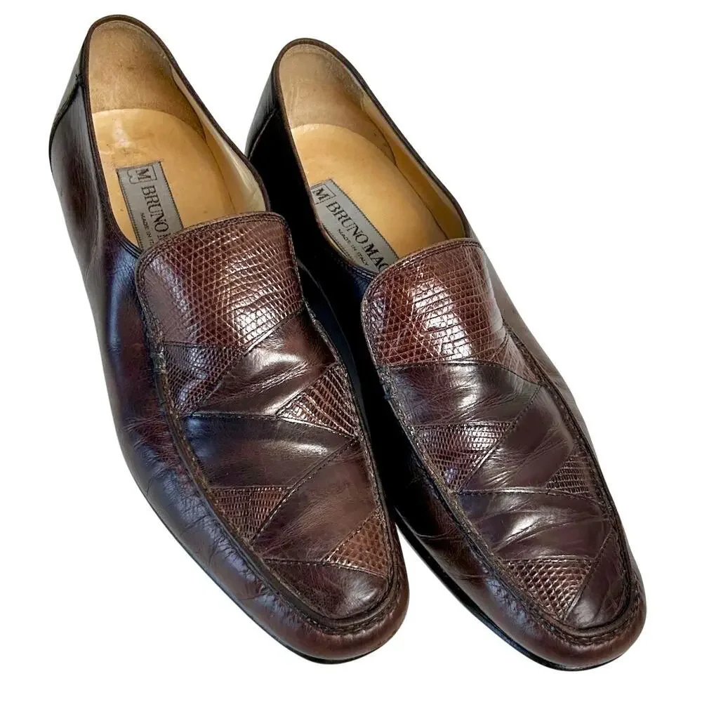 Vintage Bruno Magli Mens Burgundy leather Italian Loafers Size 8M Exotic skin - Picture 7 of 16